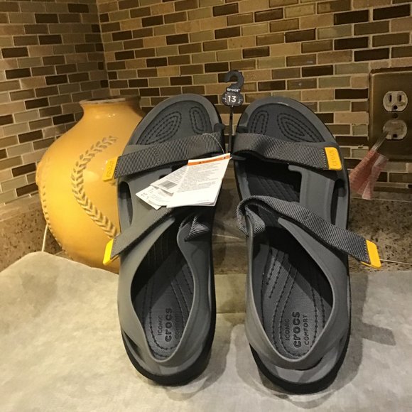 NWT MEN\'S GREY CROCS VELCRO FASTENERS SIZE 13